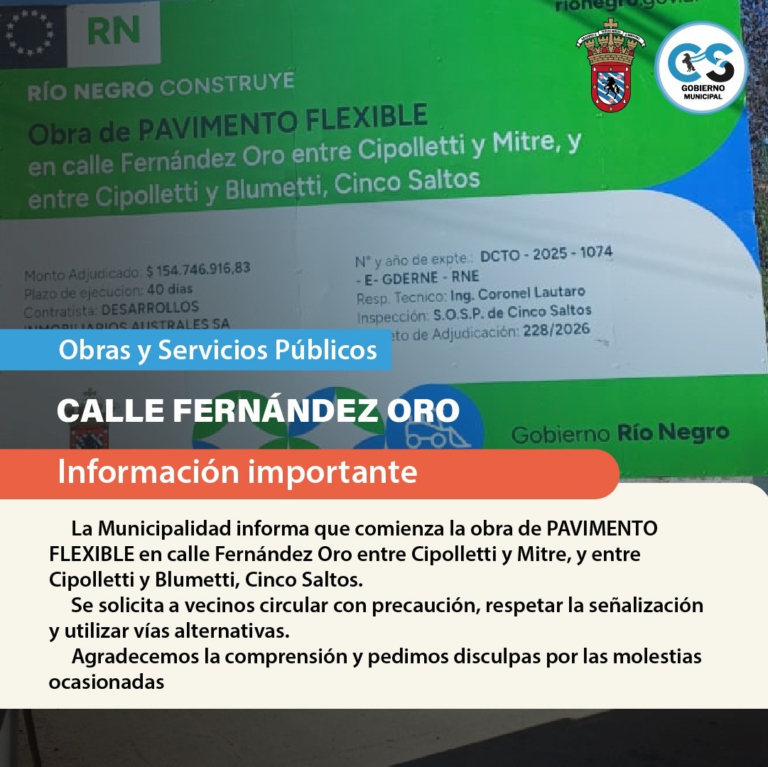 Inicio de Obra de Pavimento Flexible en calle Fernández Oro