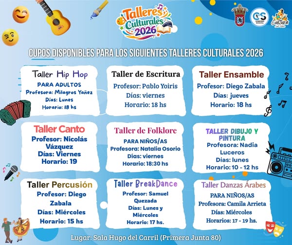 Inscripciones abiertas: Cupos disponibles para los Talleres Culturales 2026