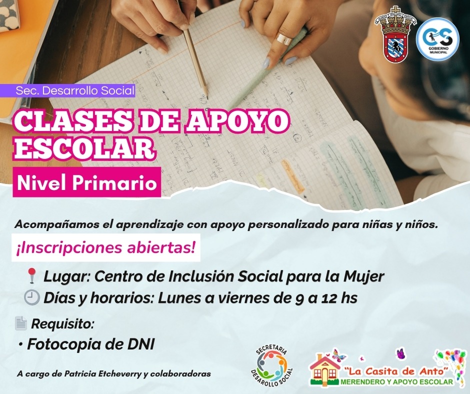 Inscripciones abiertas para las clases de apoyo escolar gratuito