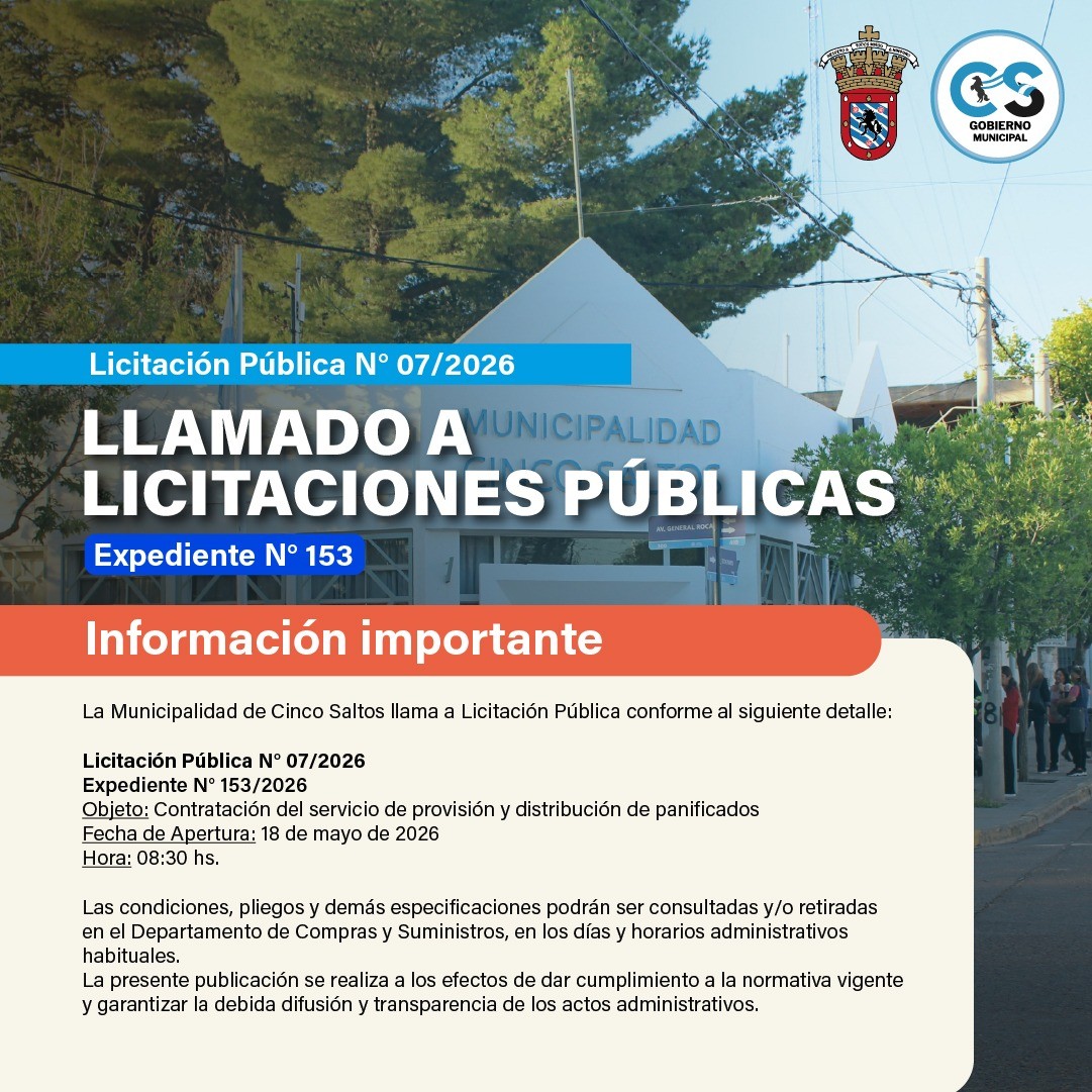 Llamado a Licitación Pública N 07/2026: Servicio de provisión de panificados